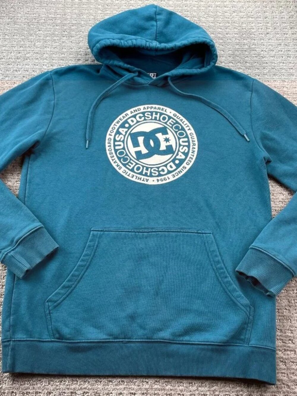 DC Shoes Sweater Hoodie Men Large L Teal Pullover Skateboard Activewear Skater